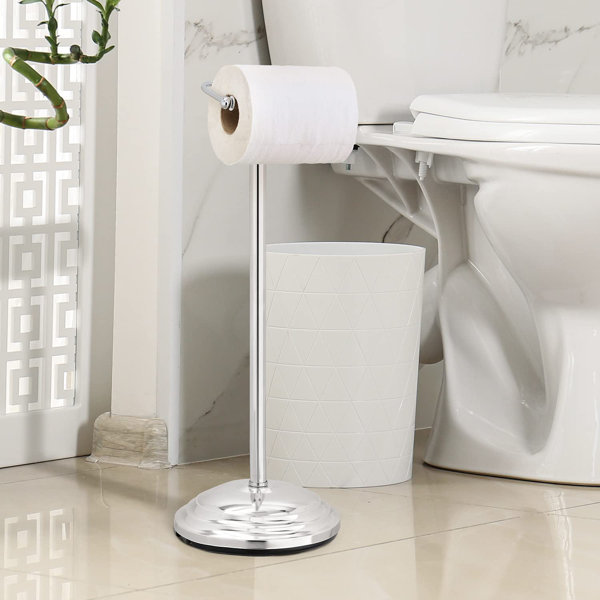 Fish hunter Silver ChromePlated Metal Heavy Weighted Free Standing Toilet Paper Holder, Classic